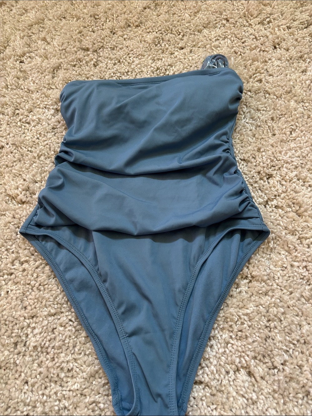 Shade & Shore Strapless Ruched Swimsuit in Dusty Blue